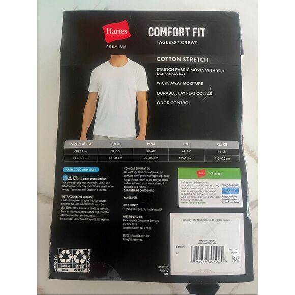 Hanes Premium Comfort Fit Cotton Stretch Crew T-Shirts 3 Pack, NEW - Picture 5 of 5